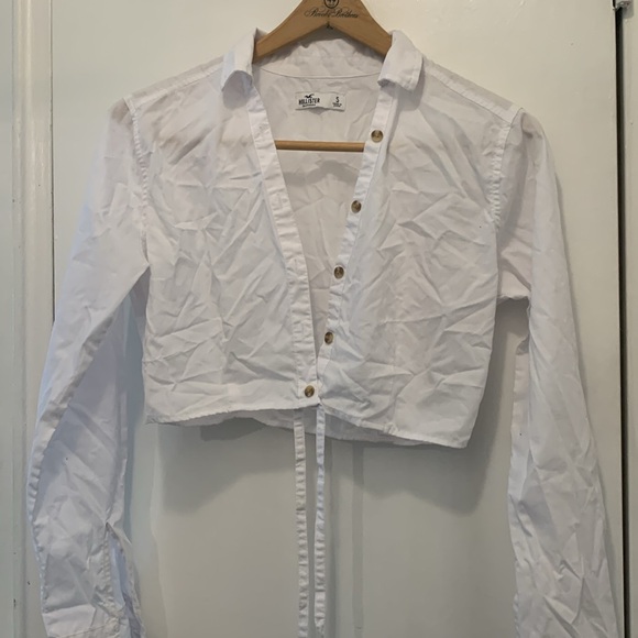 Brand New Poplin crop wrap cotton shirt with waist tie - set of 2 black white S - Picture 6 of 7